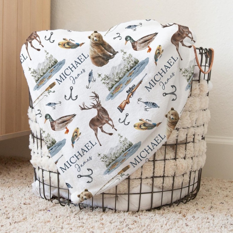 Custom Fishing Swaddle Blanket Hunting Name Baby Blanket Duck Newborn Baby Boy Coming Home Outfit Hospital Photo Outfit Baby Shower Gift