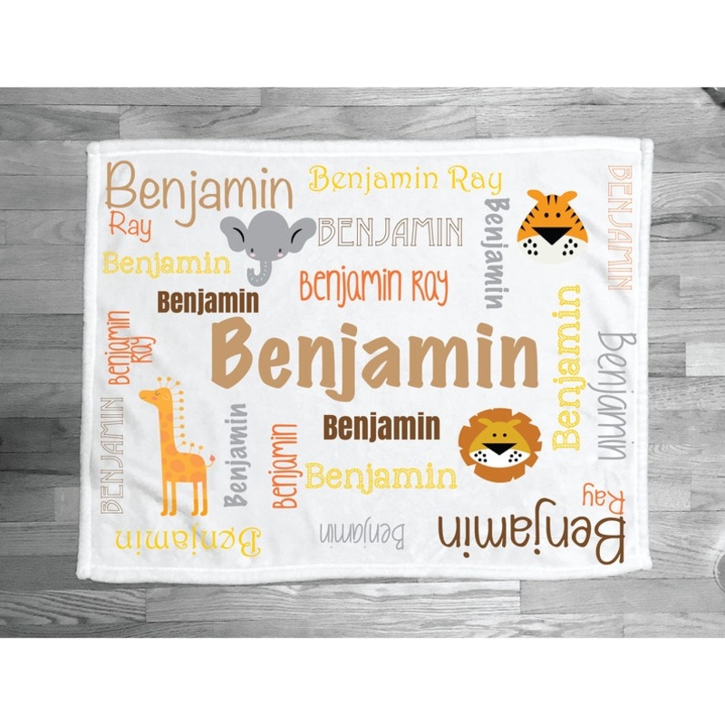 Personalize Baby Blanket, Monogram Baby Blanket, Name Blanket, Personalize Swaddle Blanket, Safari Name Blanket, Lion,Tiger, Giraffe Blanket